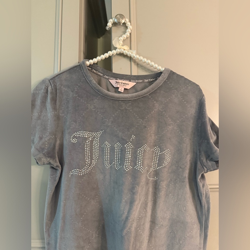 Juicy Couture Gray Tee with Rhinestone Detail